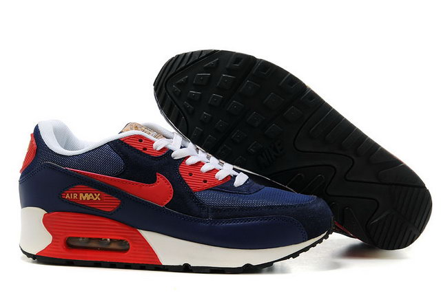 Nike Air Max 90 Shoes For Mens Navy Red White - Click Image to Close